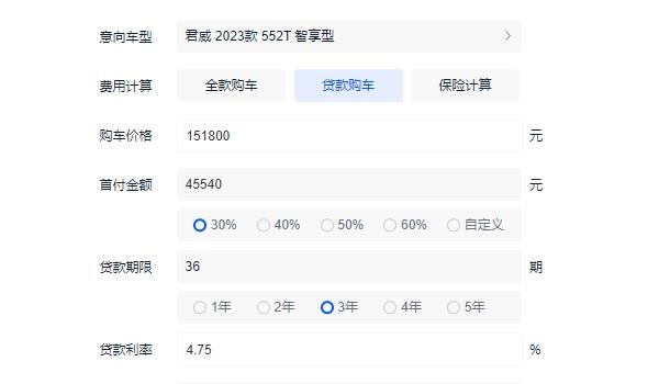 别克君威多少钱能落地 2022新款车型全款落地16.59万（分期首付5.96万）