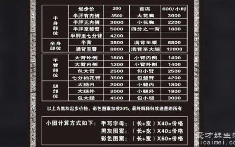 纹身多少钱价格表 200元起步